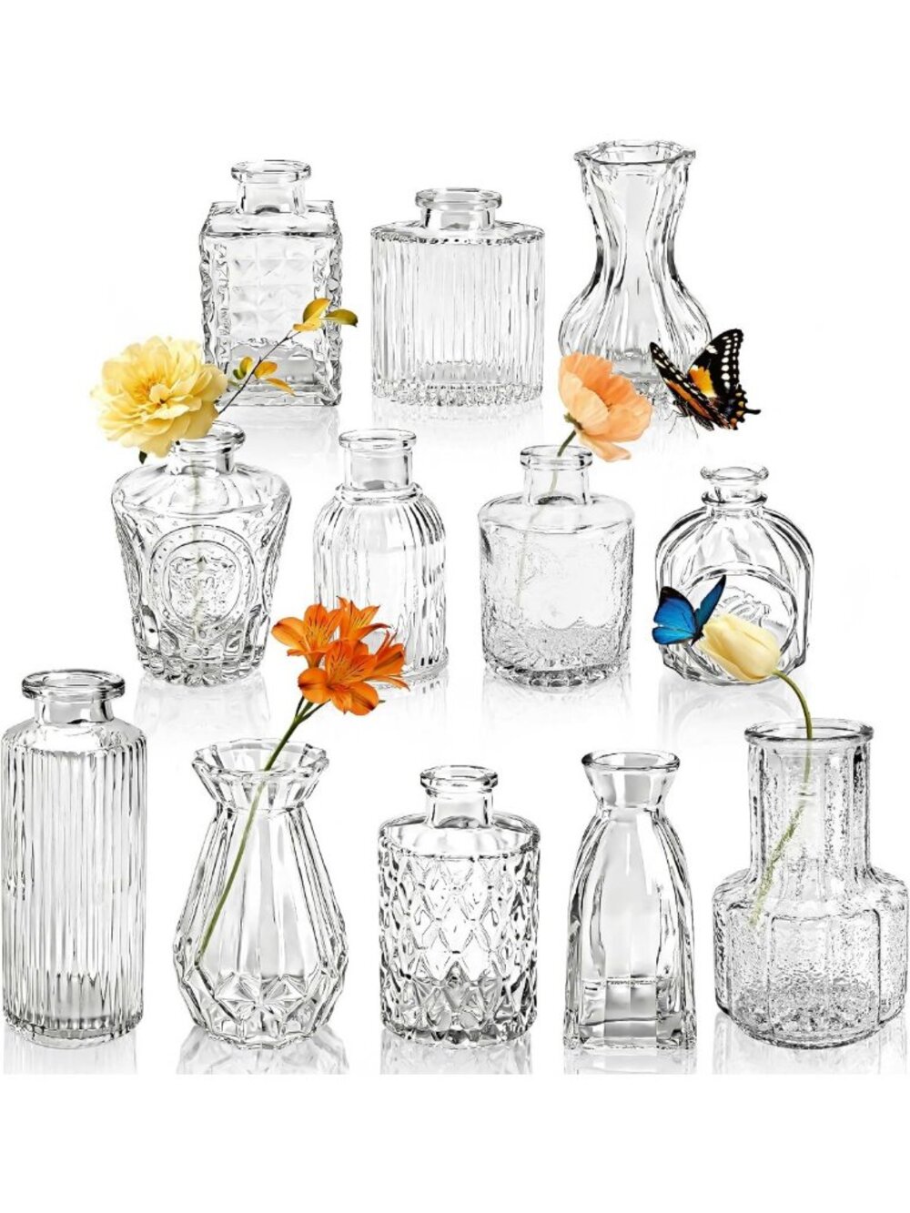 12pcs Clear Glass Bud Vases for Wedding Centerpieces & Home Decor, Elegant Decor